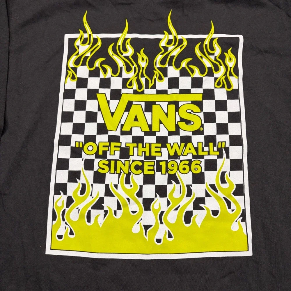 NWT Vans Boys XL Long Sleeve Shirt Black Flame Checkerboard Off The Wall ws